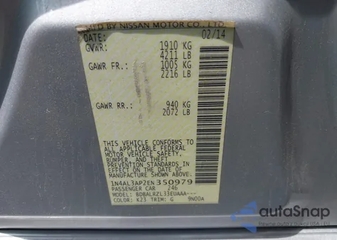 2014 Nissan Altima 2.5/2.5 S/2.5 Sl/2.5 Sv from USA, damaged, VIN 1N4AL3AP2EN350979